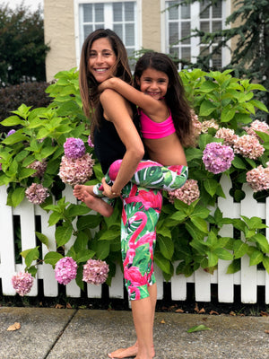 Pink Flamingo Fly Girl Capri Yoga Pants