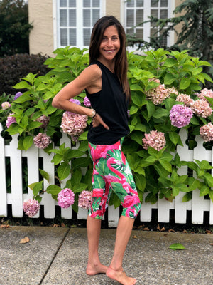 Pink Flamingo Fly Girl Capri Yoga Pants