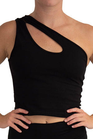 One Shoulder Crop Top Black