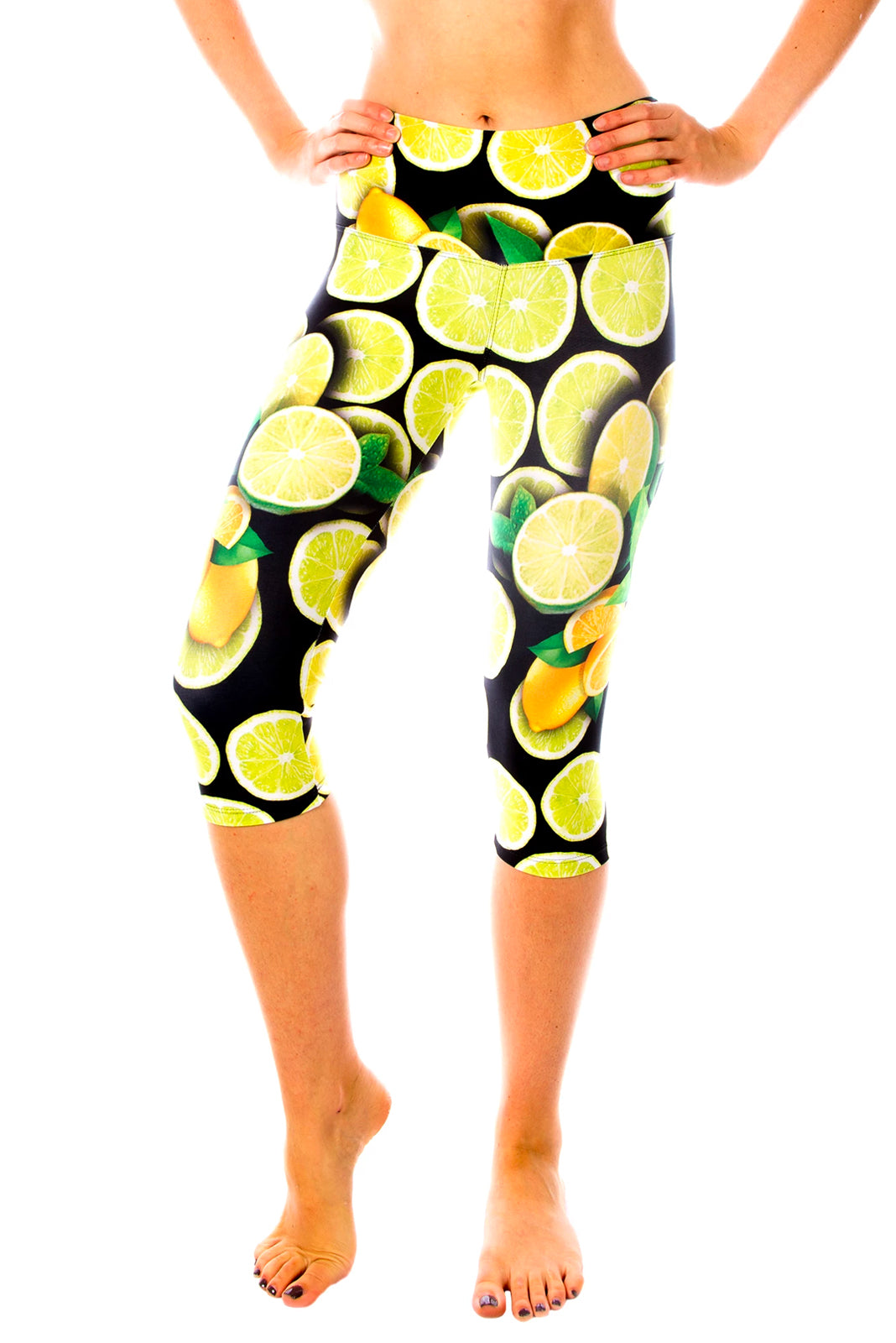 Lemon Tropic Fruits Printed Yoga Leggings for Women High Waist