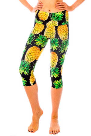Pineapple Passion Capri Yoga Pants, Fun Pineapple Capris