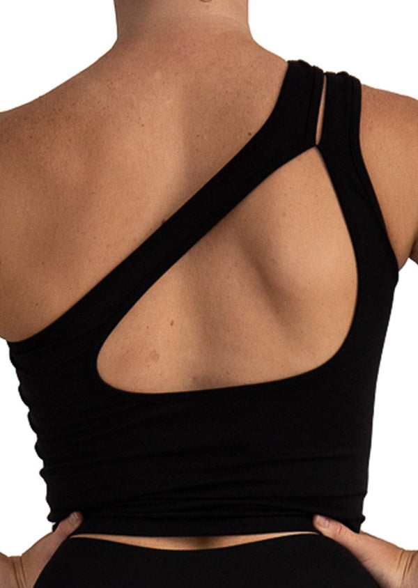 One Shoulder Crop Top Black - LAVALOKA